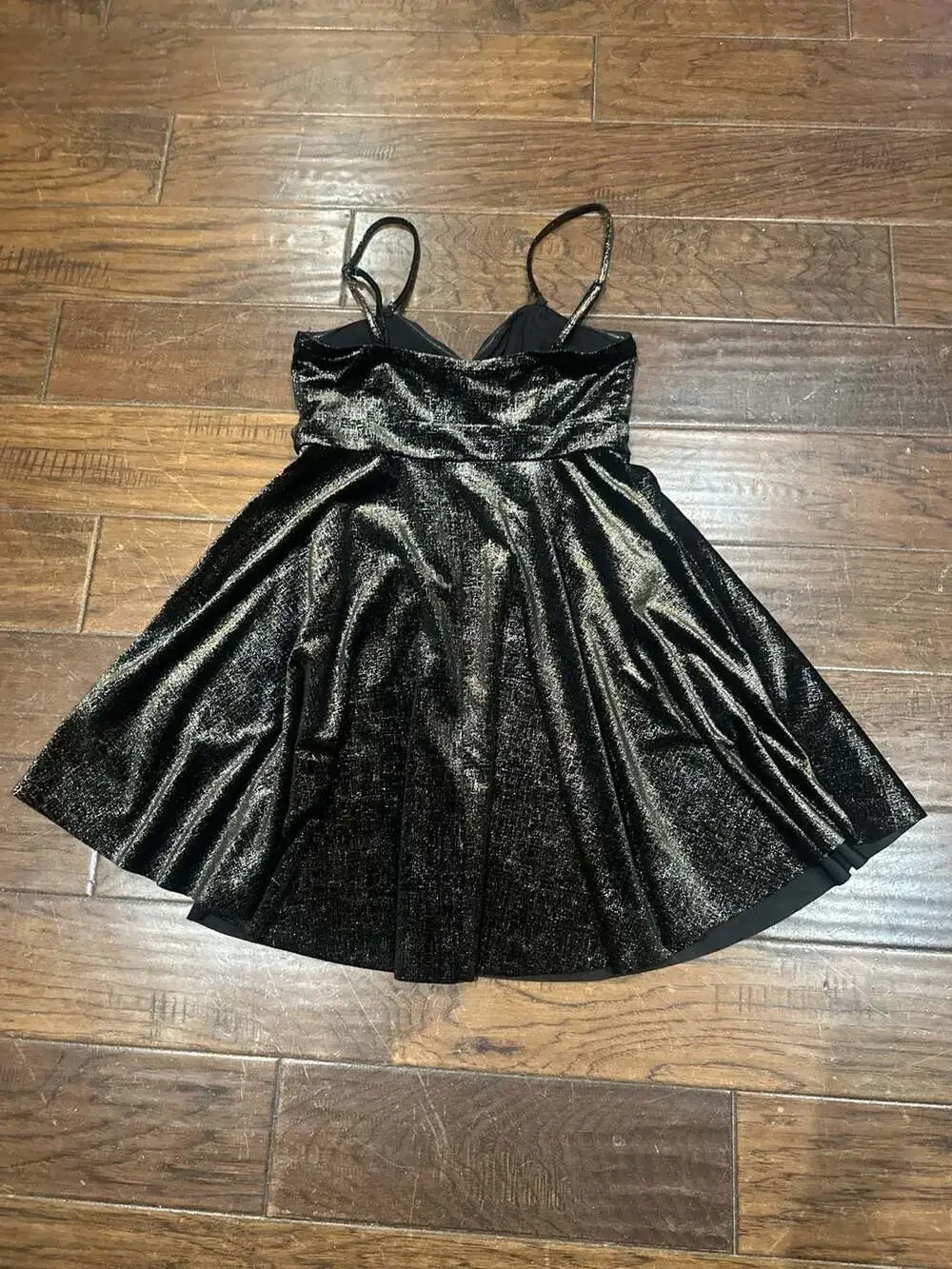 Free People‎ Black & Gold Metallic Shattered Velvet Skater Mini Dress, Size M